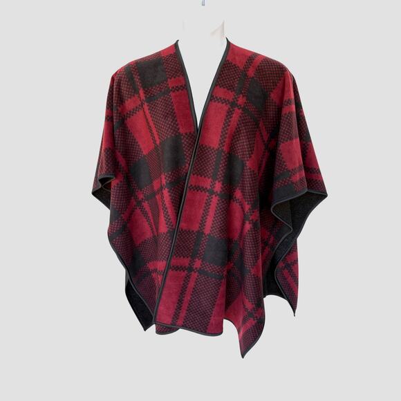 Ike Behar Red and Black Plaid Shawl Wrap Thick Plush Comfort Inside and Out OS - Picture 5 of 12